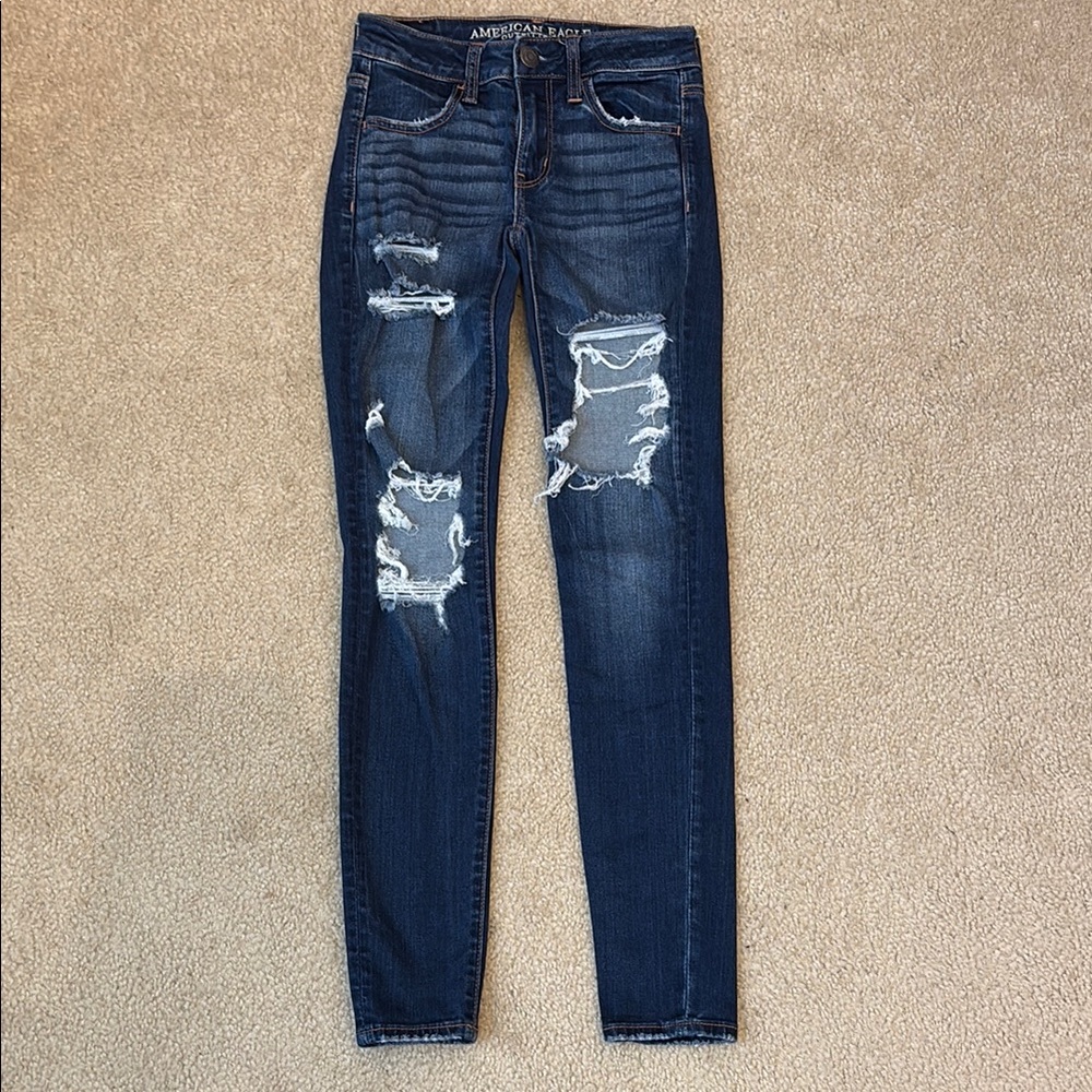 American Eagle Super Stretch Distressed Jeggings Jeans - Size 00 - Picture 1 of 9